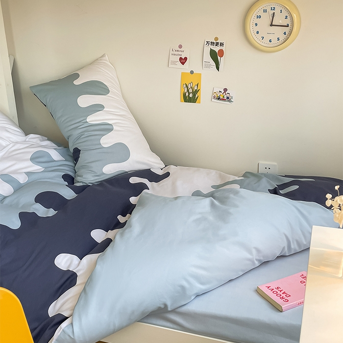 91家纺网 家纺一手货源 找家纺 金鑫汇家纺 2024新款全棉宿舍印花三件套第一批 奶油蓝