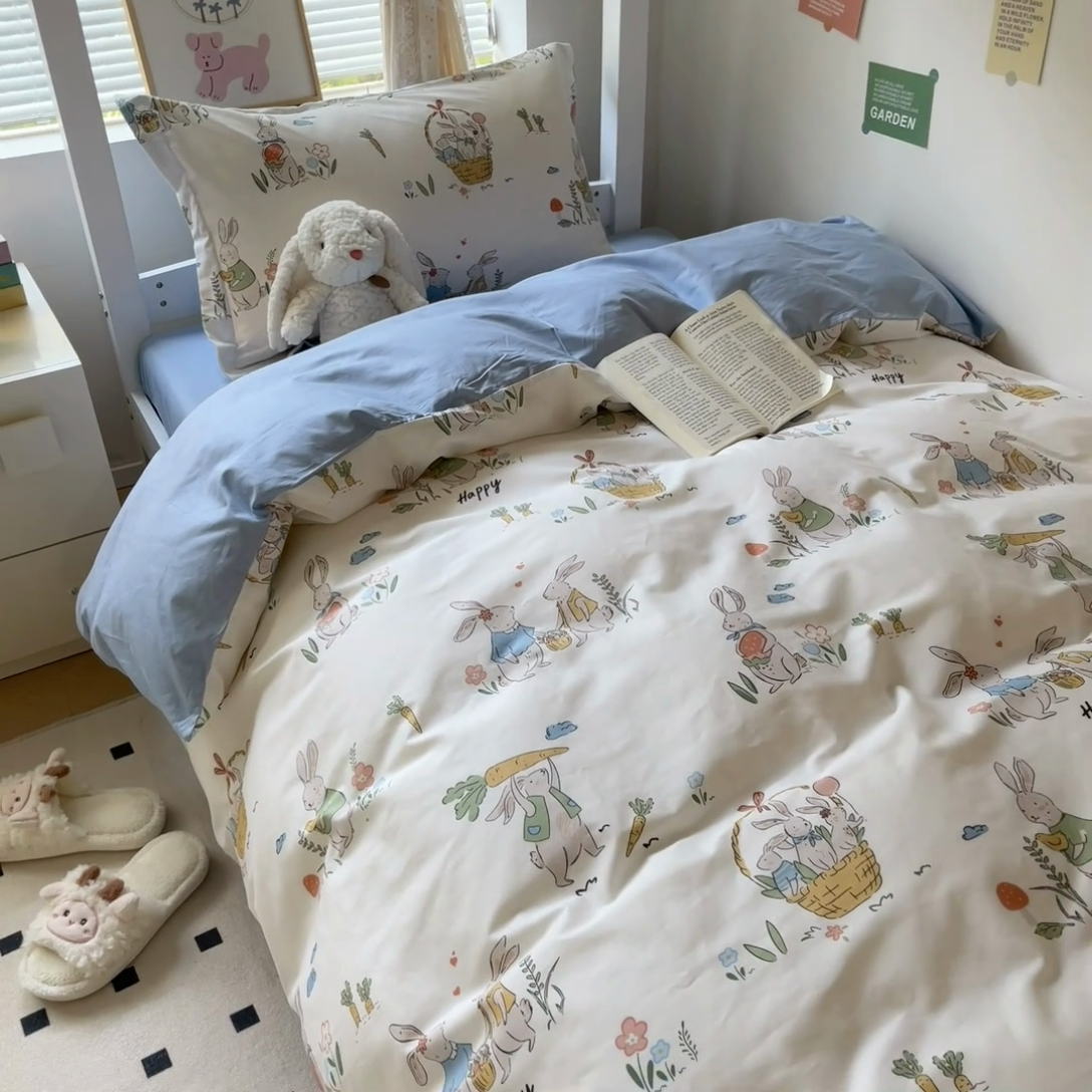 91家纺网 家纺一手货源 找家纺 金鑫汇家纺 2024新款全棉宿舍印花三件套第一批 收获满满-蓝