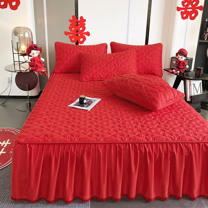 91家纺网 家纺一手货源 找家纺 3C 2024新款A类喜嫁全棉大豆床裙系列 心心相印