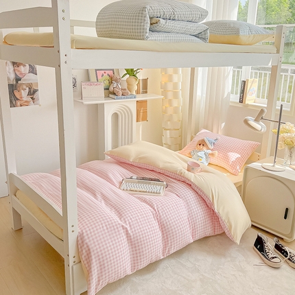 眠帛家居 2024新款A类学生三件套奶油风小清新毛巾绣暖心系列水洗棉床上用品四件套 暖心-少女粉格