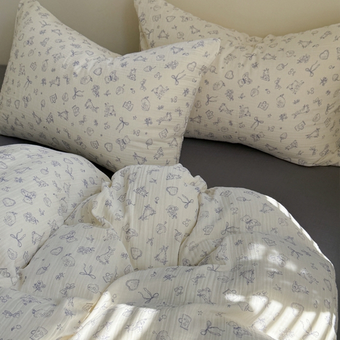 91家纺网 家纺一手货源 找家纺 萝莉家纺 2025新款全棉双层皱皱纱四件套（第三批） 生日礼物