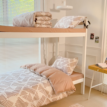 金鑫汇家纺 2024新款全棉宿舍印花三件套第二批 简格-卡其