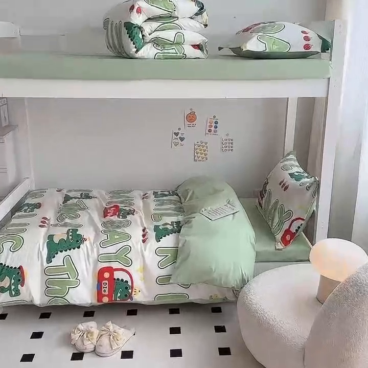 91家纺网 家纺一手货源 找家纺 金鑫汇家纺 2024新款全棉宿舍印花三件套第一批 小鳄鱼日记