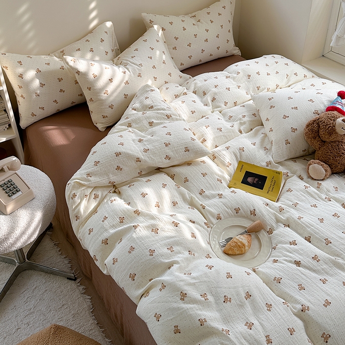 91家纺网 家纺一手货源 找家纺 萝莉家纺 2025新款全棉双层皱皱纱四件套（第三批） 小熊熊