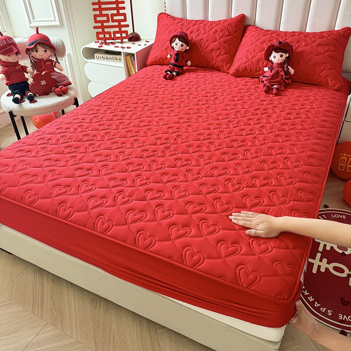 91家纺网 家纺一手货源 找家纺 3C 2024新款A类喜嫁全棉大豆床笠系列 心心相印