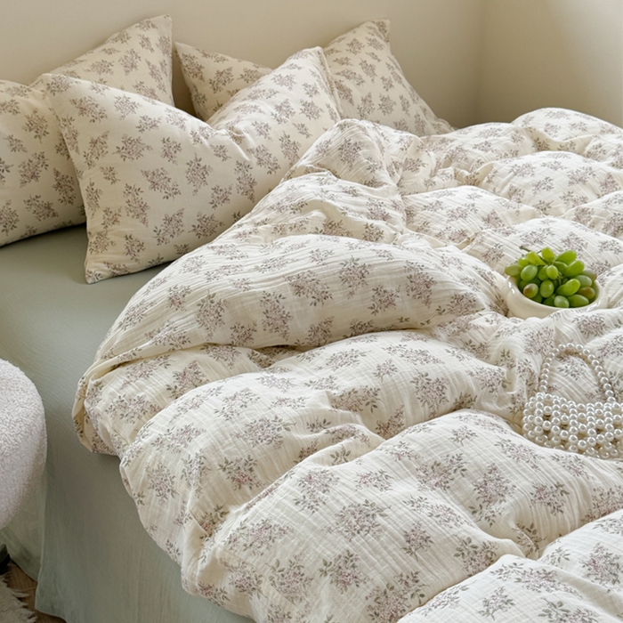 91家纺网 家纺一手货源 找家纺 萝莉家纺 2025新款全棉双层皱皱纱四件套（第三批） 花团紧簇