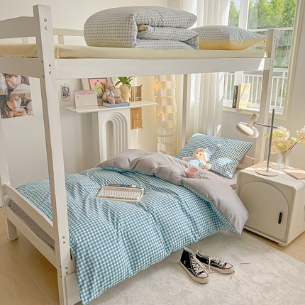 91家纺网 家纺一手货源 找家纺 （总）眠帛家居 2024新款A类学生三件套奶油风小清新毛巾绣暖心系列水洗棉床上用品四件套