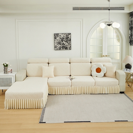 天下布艺 2024新款摇粒绒清灵裙边坐垫套 米色