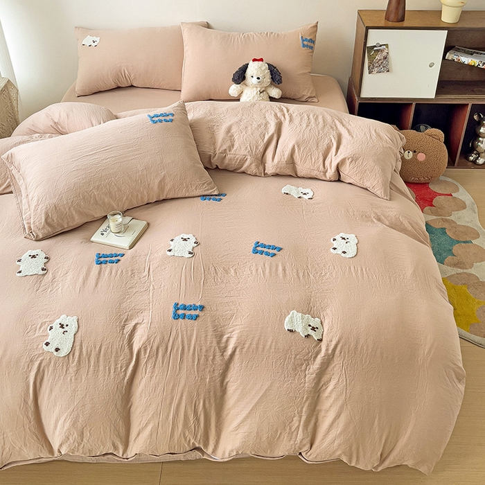 91家纺网 家纺一手货源 找家纺 韩巢家纺 2024新款四季通用超柔水洗棉毛巾绣单件被套-小白熊系列（提供卖家秀 ） 小白熊 浅咖