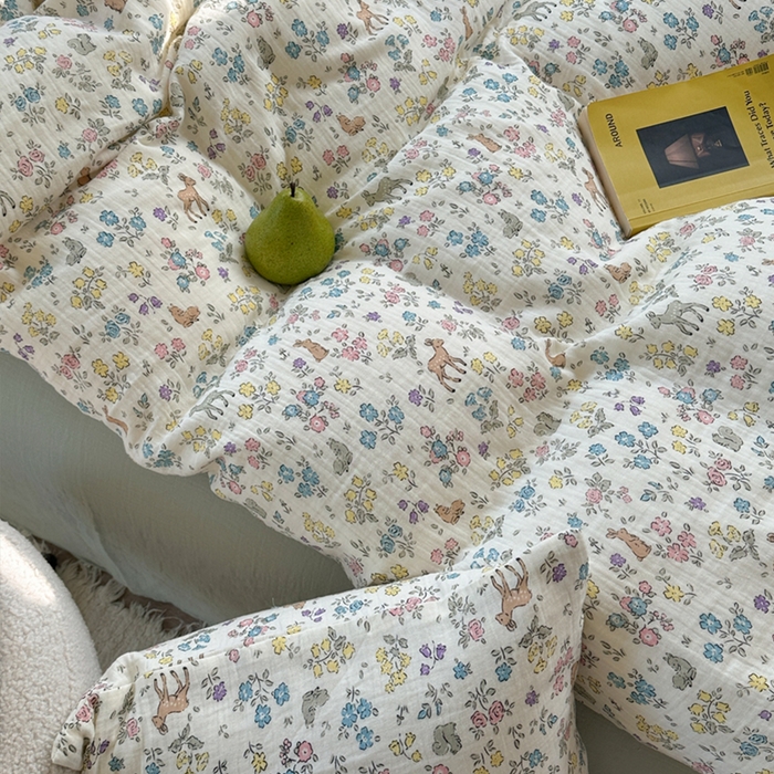 91家纺网 家纺一手货源 找家纺 萝莉家纺 2025新款全棉双层皱皱纱四件套（第三批） 花园鹿