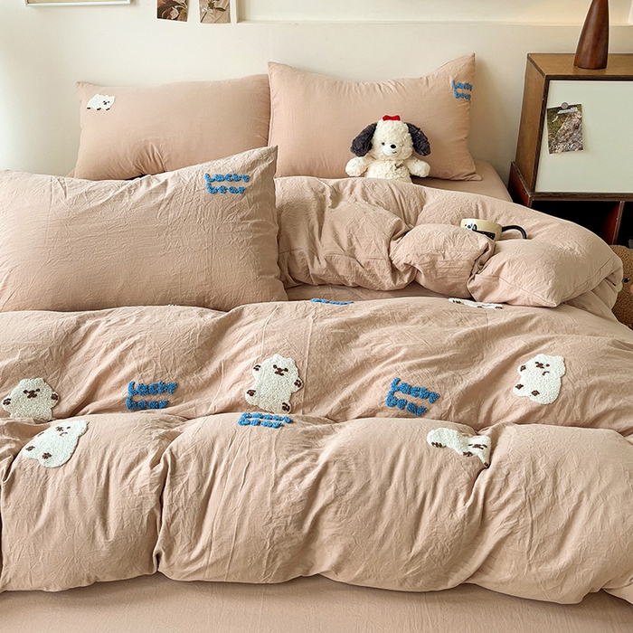 91家纺网 家纺一手货源 找家纺 韩巢家纺 2024新款四季通用超柔水洗棉毛巾绣单件被套-小白熊系列（提供卖家秀 ） 小白熊 浅咖