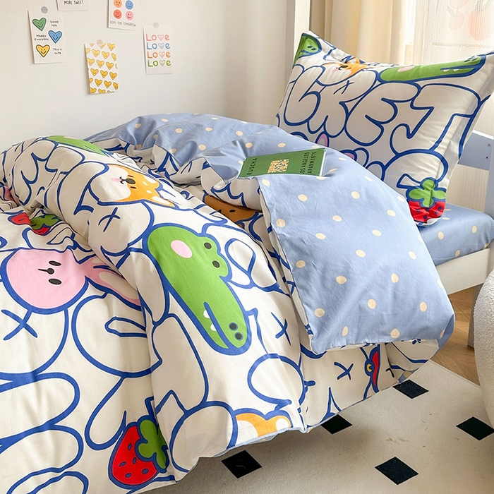 91家纺网 家纺一手货源 找家纺 金鑫汇家纺 2024新款全棉宿舍印花三件套第一批 字母派对