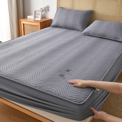 91家纺网 家纺一手货源 找家纺 鑫顺欣 2025新款无染水洗棉夹棉床笠 高级灰