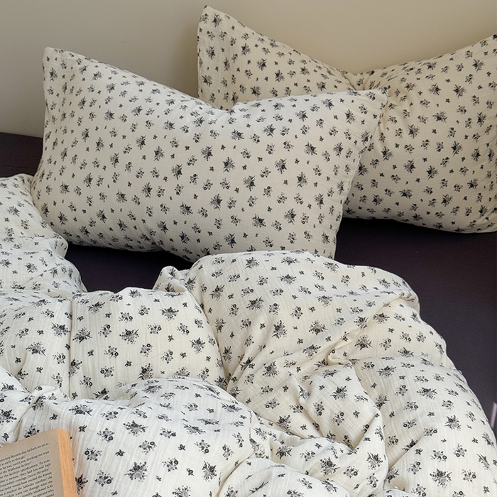 91家纺网 家纺一手货源 找家纺 萝莉家纺 2025新款全棉双层皱皱纱四件套（第三批） 小黑花