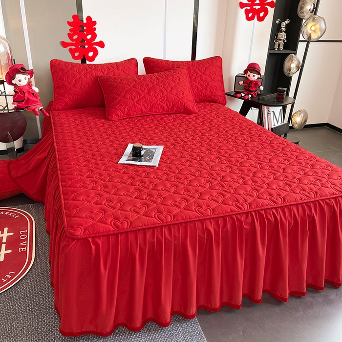 91家纺网 家纺一手货源 找家纺 3C 2024新款A类喜嫁全棉大豆床裙系列 心心相印