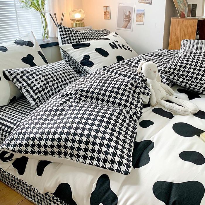 91家纺网 家纺一手货源 找家纺 朵希曼 2026新款全棉渐变色黑白系列四件套 黑糖牛奶