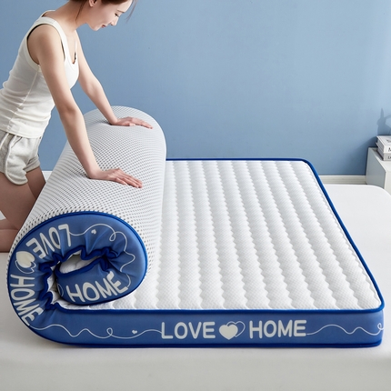 91家纺网 家纺一手货源 找家纺 鑫梦莱 2025新款针织棉乳胶记忆海绵床垫-LOVE系列成人款 波浪白蓝
