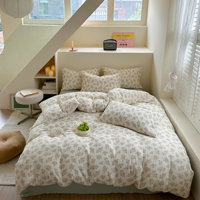 91家纺网 家纺一手货源 找家纺 萝莉家纺 2025新款全棉双层皱皱纱四件套（第三批） 花团紧簇