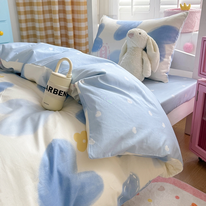 91家纺网 家纺一手货源 找家纺 富瑞阁2024新款13070学生宿舍全棉三件套 爱心蓝