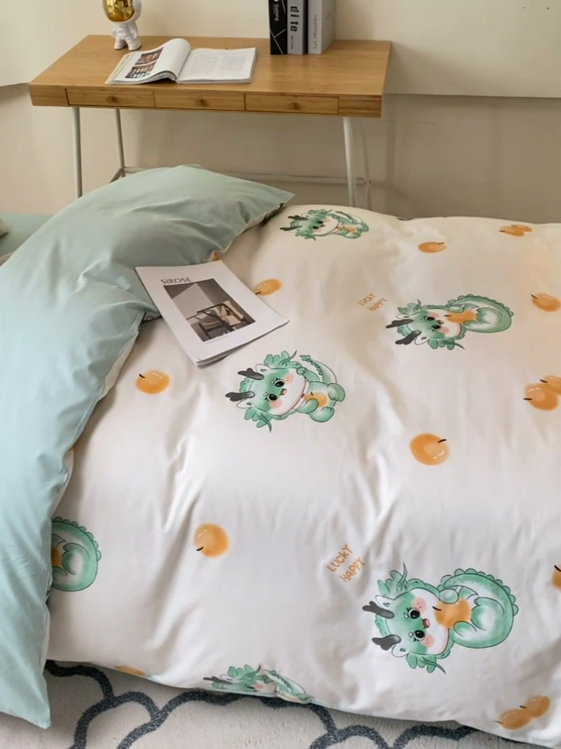 91家纺网 家纺一手货源 找家纺 金鑫汇家纺 2024新款全棉宿舍印花三件套第二批 小青龙