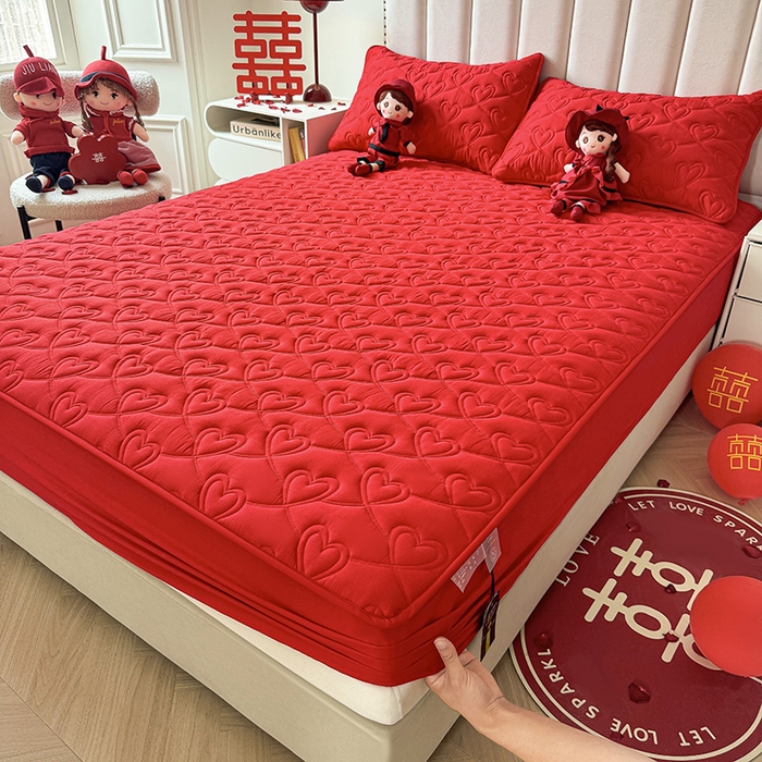 91家纺网 家纺一手货源 找家纺 3C 2024新款A类喜嫁全棉大豆床笠系列 心心相印