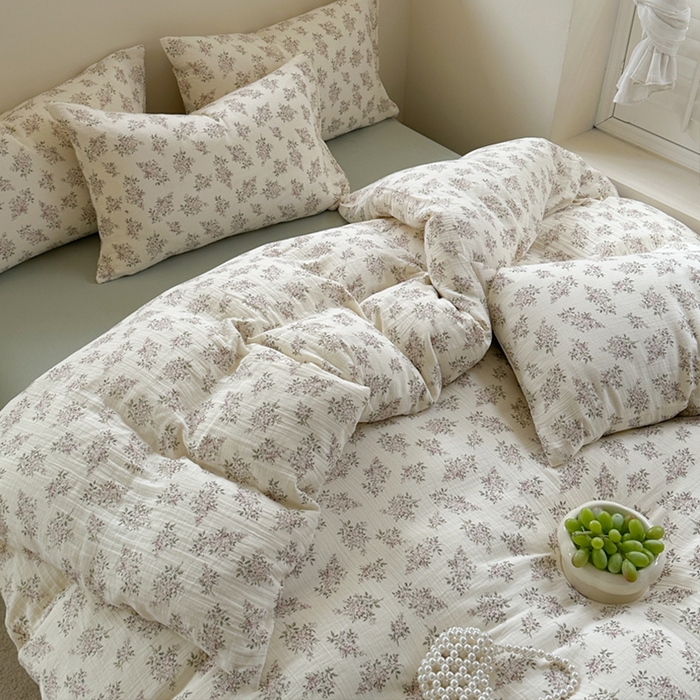 91家纺网 家纺一手货源 找家纺 萝莉家纺 2025新款全棉双层皱皱纱四件套（第三批） 花团紧簇