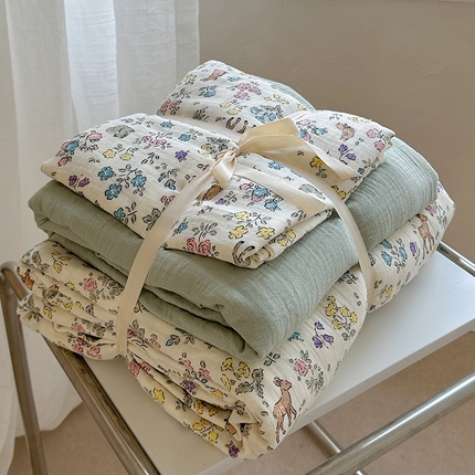 91家纺网 家纺一手货源 找家纺 萝莉家纺 2025新款全棉双层皱皱纱四件套（第三批） 花园鹿
