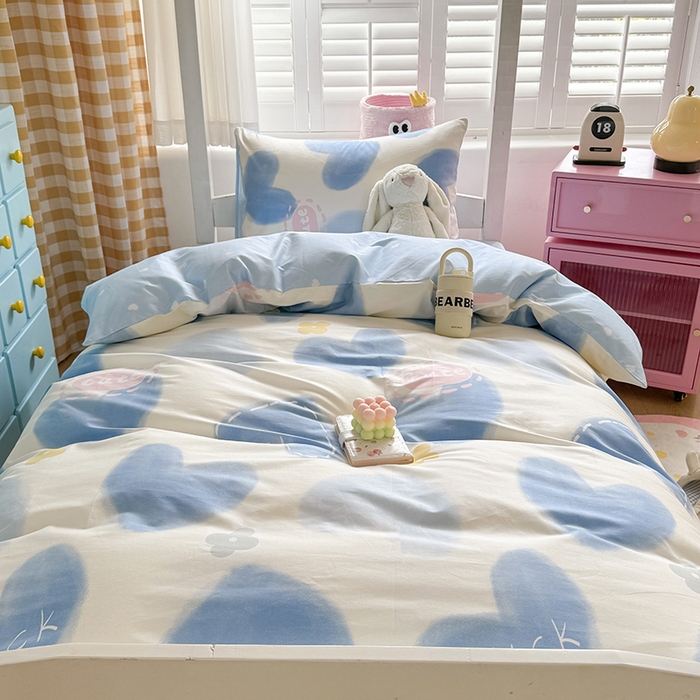 91家纺网 家纺一手货源 找家纺 富瑞阁2024新款13070学生宿舍全棉三件套 爱心蓝