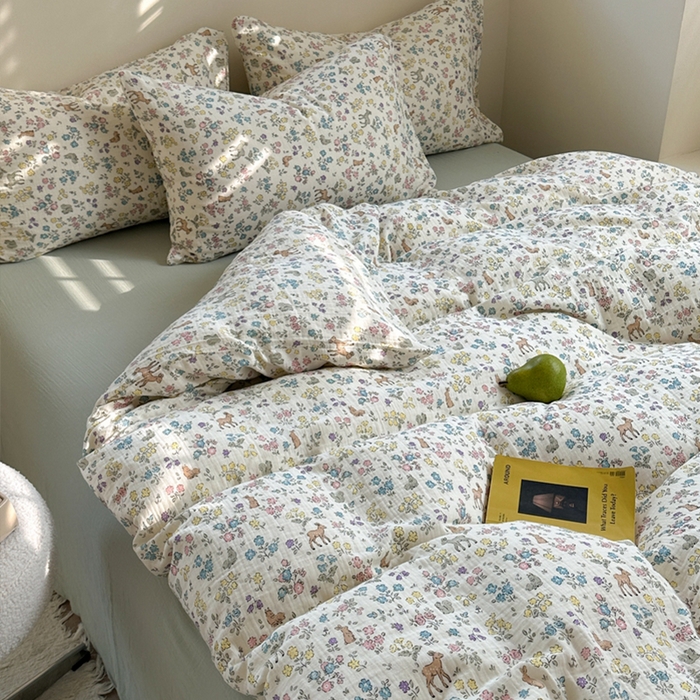 91家纺网 家纺一手货源 找家纺 萝莉家纺 2025新款全棉双层皱皱纱四件套（第三批） 花园鹿