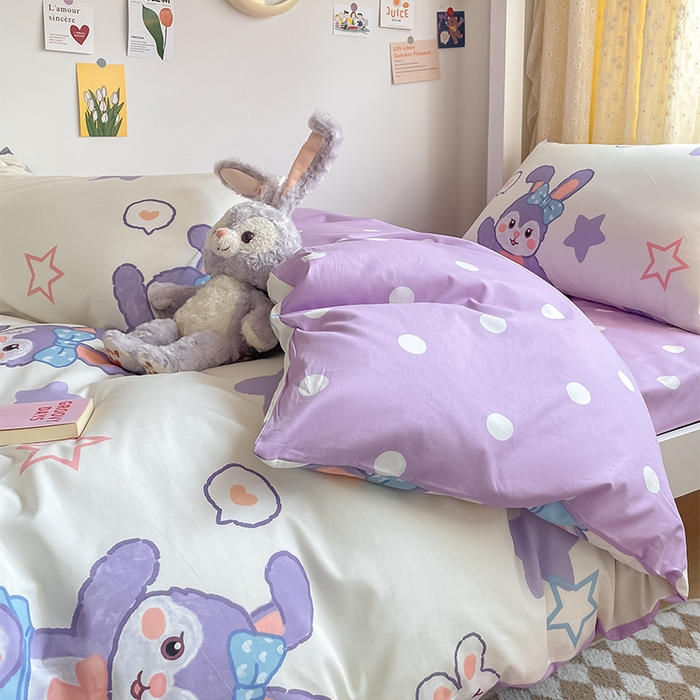 91家纺网 家纺一手货源 找家纺 金鑫汇家纺 2024新款全棉宿舍印花三件套第一批 梦幻兔