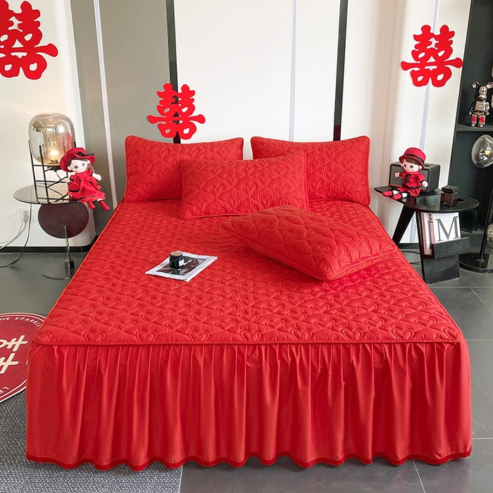 91家纺网 家纺一手货源 找家纺 3C 2024新款A类喜嫁全棉大豆床裙系列 心心相印