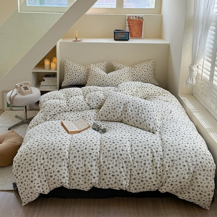 萝莉家纺 2025新款全棉双层皱皱纱四件套（第三批） 小黑花