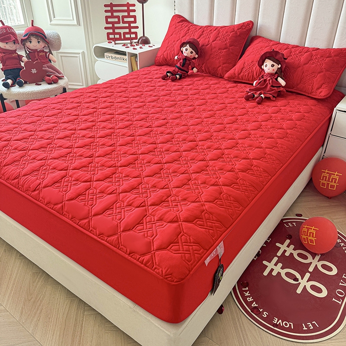 91家纺网 家纺一手货源 找家纺 3C 2024新款A类喜嫁全棉大豆床笠系列 喜结连理