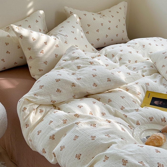 91家纺网 家纺一手货源 找家纺 萝莉家纺 2025新款全棉双层皱皱纱四件套（第三批） 小熊熊