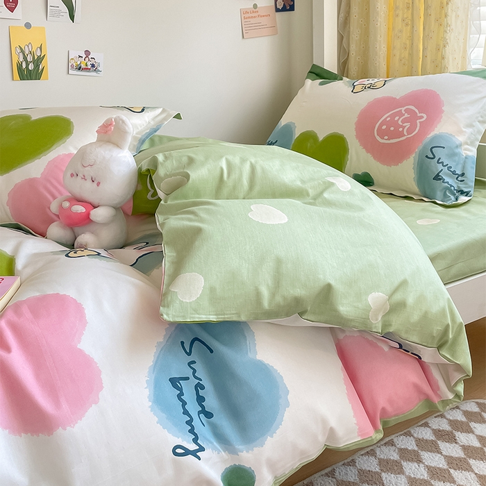 91家纺网 家纺一手货源 找家纺 金鑫汇家纺 2024新款全棉宿舍印花三件套第一批 心心念念