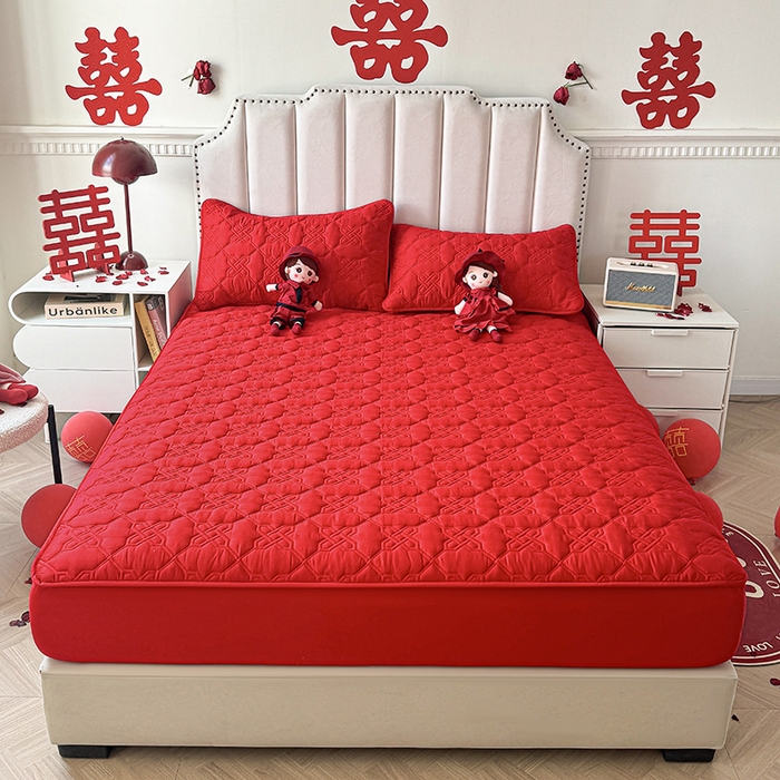 91家纺网 家纺一手货源 找家纺 3C 2024新款A类喜嫁全棉大豆床笠系列 喜结连理