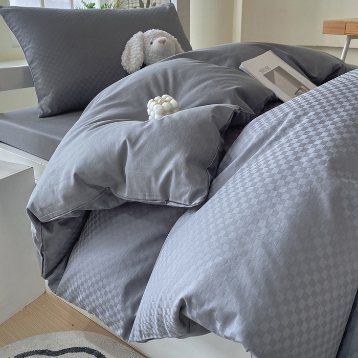 91家纺网 家纺一手货源 找家纺 金鑫汇家纺 2024新款A类长绒棉提花学生套件 深灰