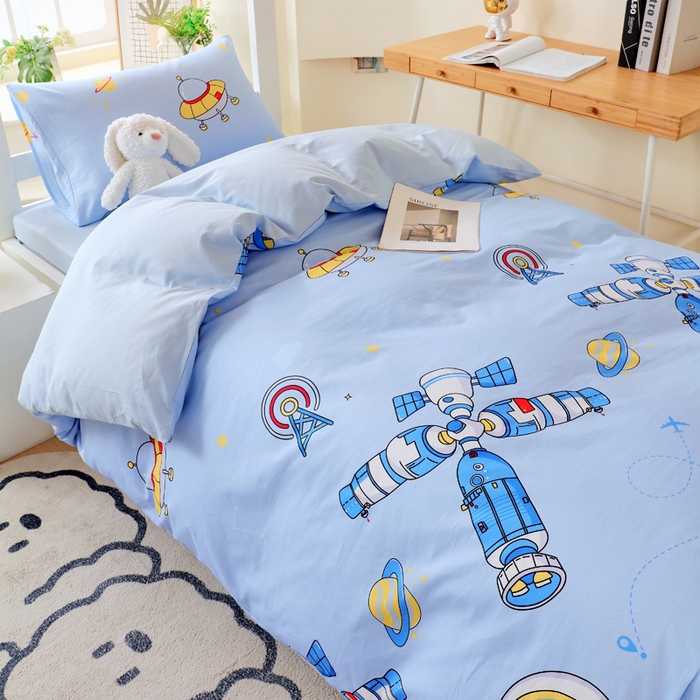 91家纺网 家纺一手货源 找家纺 金鑫汇家纺 2024新款全棉宿舍印花三件套第二批 宇宙奥秘