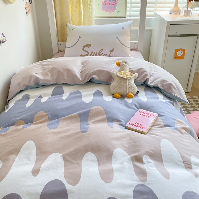 91家纺网 家纺一手货源 找家纺 金鑫汇家纺 2024新款全棉宿舍印花三件套第一批 奶油粉