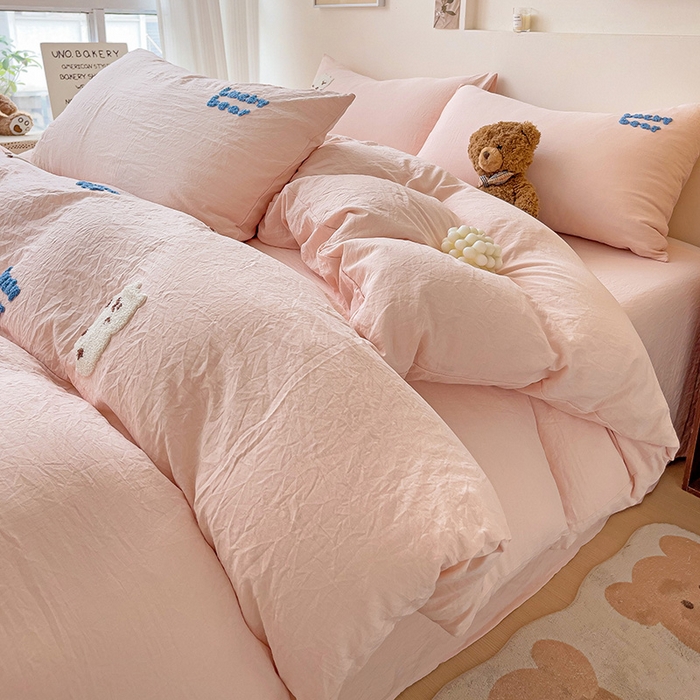 91家纺网 家纺一手货源 找家纺 韩巢家纺 2024新款四季通用超柔水洗棉毛巾绣单件被套-小白熊系列（提供卖家秀 ） 小白熊 浅粉