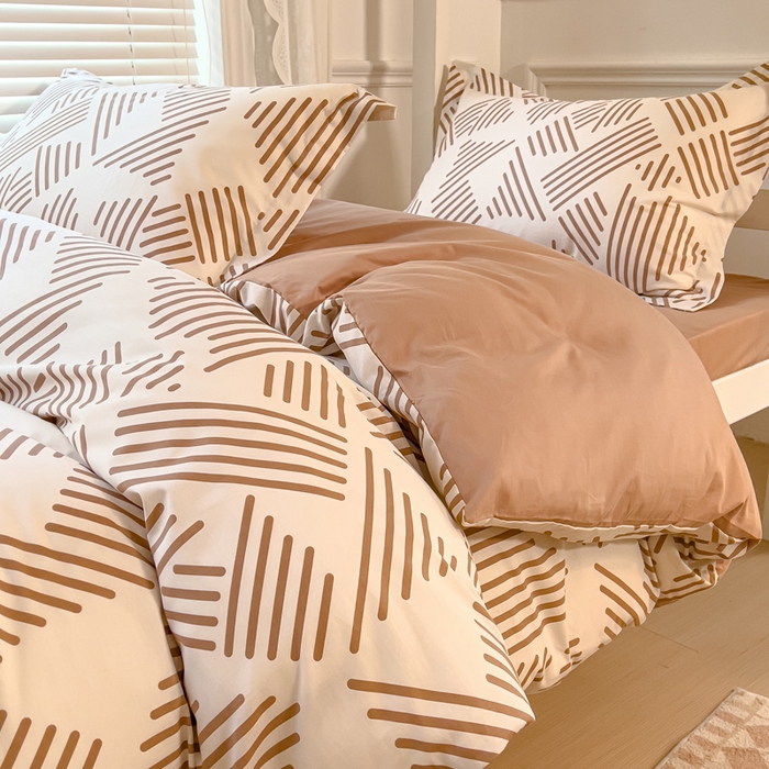 91家纺网 家纺一手货源 找家纺 金鑫汇家纺 2024新款全棉宿舍印花三件套第二批 简格-卡其