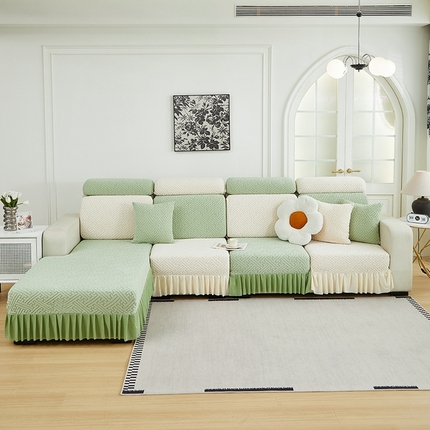 天下布艺 2024新款摇粒绒清灵裙边坐垫套 浅绿+米色拼色