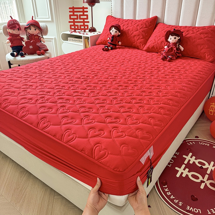 91家纺网 家纺一手货源 找家纺 3C 2024新款A类喜嫁全棉大豆床笠系列 心心相印