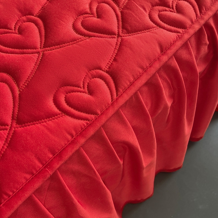 91家纺网 家纺一手货源 找家纺 3C 2024新款A类喜嫁全棉大豆床裙系列 心心相印