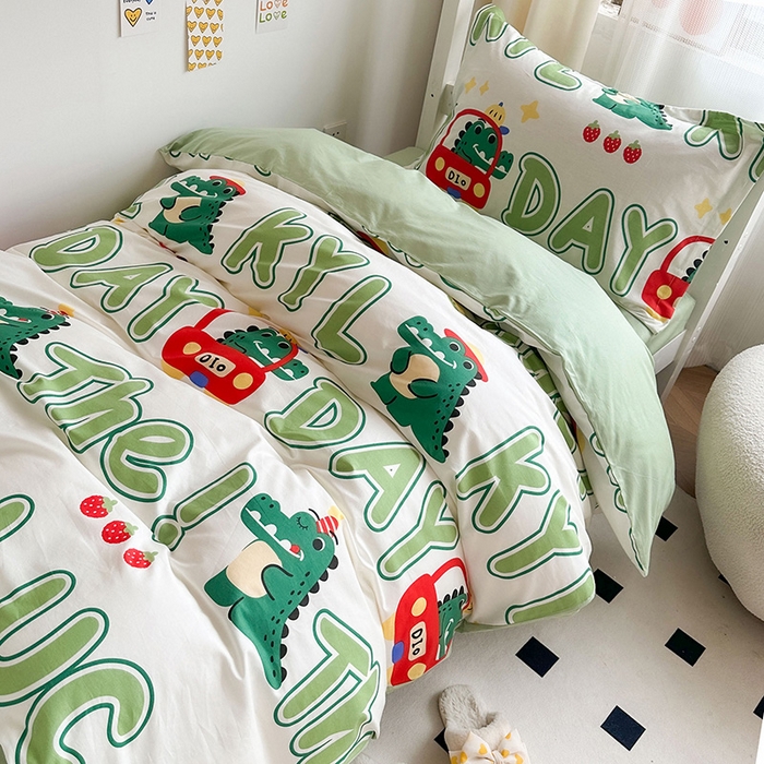 91家纺网 家纺一手货源 找家纺 金鑫汇家纺 2024新款全棉宿舍印花三件套第一批 小鳄鱼日记