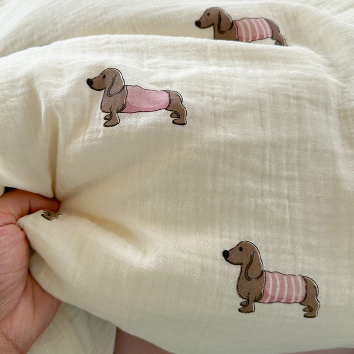 91家纺网 家纺一手货源 找家纺 萝莉家纺 2025新款全棉双层皱皱纱四件套（第三批） 腊肠狗粉