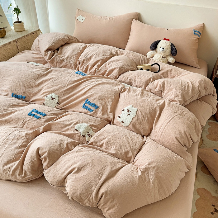 91家纺网 家纺一手货源 找家纺 韩巢家纺 2024新款四季通用超柔水洗棉毛巾绣单件被套-小白熊系列（提供卖家秀 ） 小白熊 浅咖