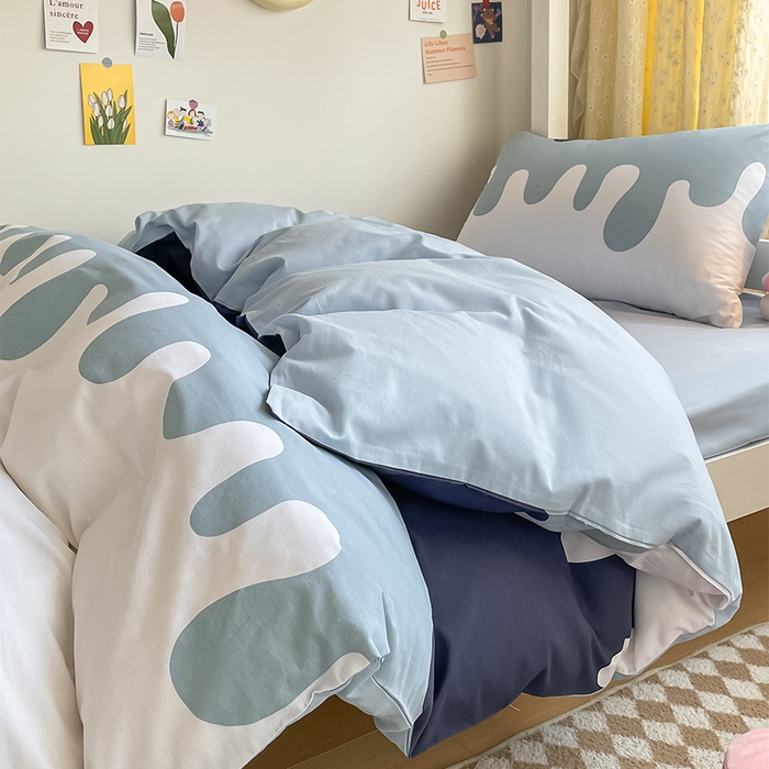 91家纺网 家纺一手货源 找家纺 金鑫汇家纺 2024新款全棉宿舍印花三件套第一批 奶油蓝