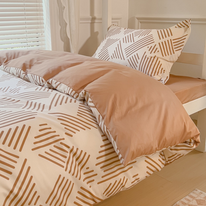 91家纺网 家纺一手货源 找家纺 金鑫汇家纺 2024新款全棉宿舍印花三件套第二批 简格-卡其