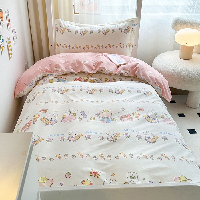 91家纺网 家纺一手货源 找家纺 金鑫汇家纺 2024新款全棉宿舍印花三件套第一批 糖水日记